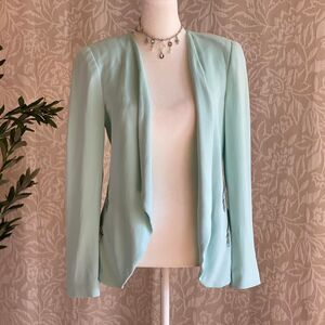 ZARA‎ WOMAN Light Baby Blue Office Siren Open Front Drape Lapel Blazer Size XS